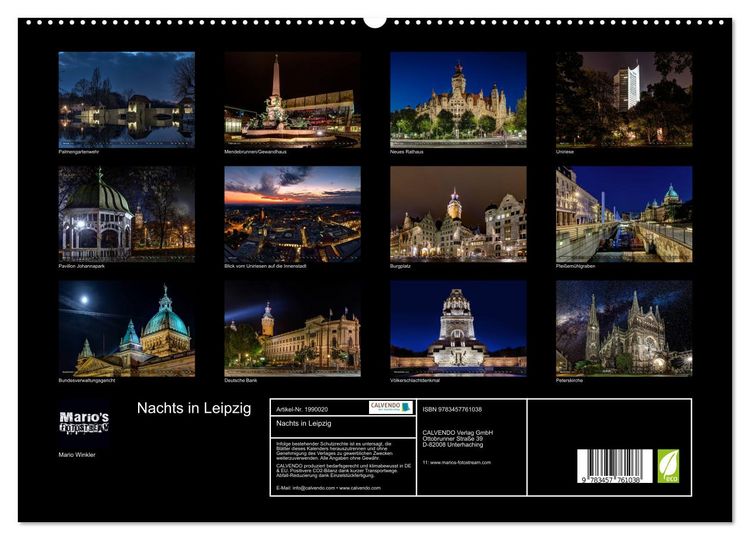 Produktbild: Nachts in Leipzig (hochwertiger Premium Wandkalender 2026 DIN A2 quer), Kunstdruck in Hochglanz