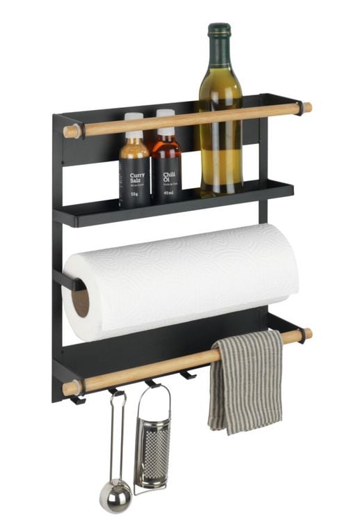Produktbild: K&uuml;chenregal Mod. Magna Schwarz, mit K&uuml;chenrollenhalterung