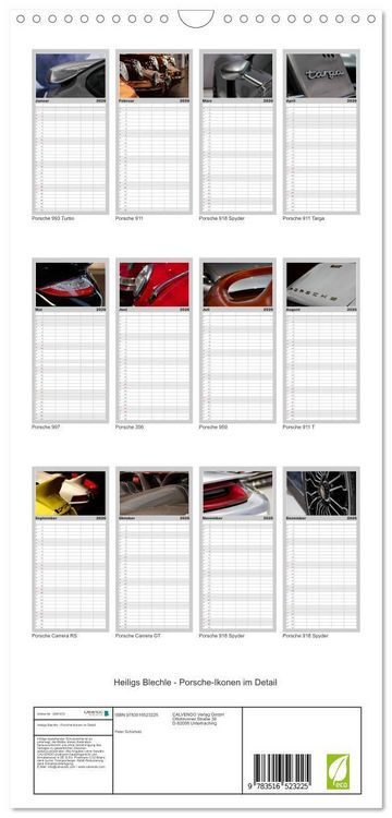 Produktbild: Familienplaner 2026 - Heiligs Blechle - Porsche-Ikonen im Detail mit 5 Spalten (Wandkalender, 21 x 45 cm) CALVENDO