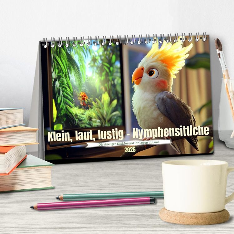Produktbild: Klein, laut, lustig - Nymphensittiche (Tischkalender 2026 DIN A5 quer), CALVENDO Monatskalender
