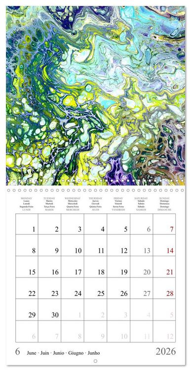 Produktbild: Explosion of colours - colourful Acrylic Pouring Paintings (Wall Calendar 2026 12 &times; 12 Inch) CALVENDO 12 Month Wall Calendar