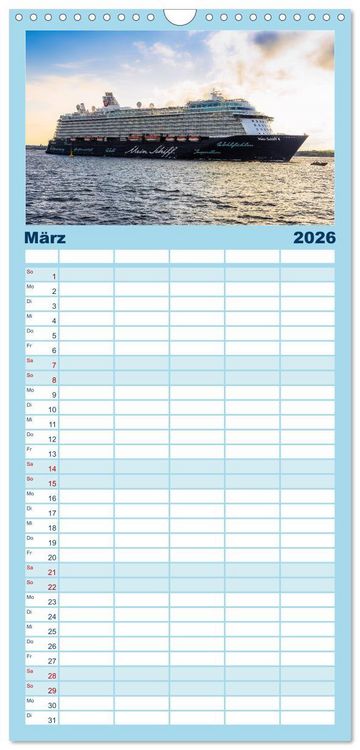 Produktbild: Familienplaner 2026 - Kreuzfahrtschiffe mit 5 Spalten (Wandkalender, 21 x 45 cm) CALVENDO