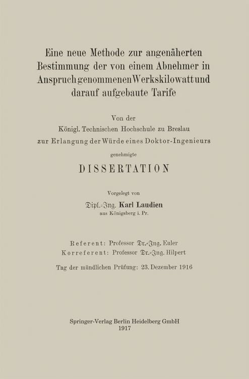 Produktbild: Eine neue Methode zur angen&auml;herten Bestimmung der von einem Abnehmer in Anspruch genommenen Werkskilowatt und darauf aufgebaute Tarife