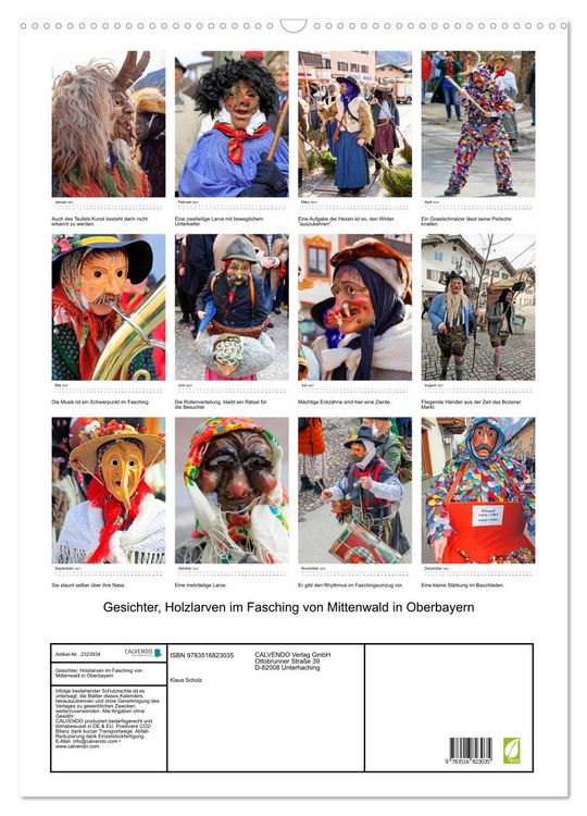 Produktbild: Gesichter, Holzlarven im Fasching von Mittenwald in Oberbayern (Wandkalender 2027 DIN A2 hoch), CALVENDO Monatskalender