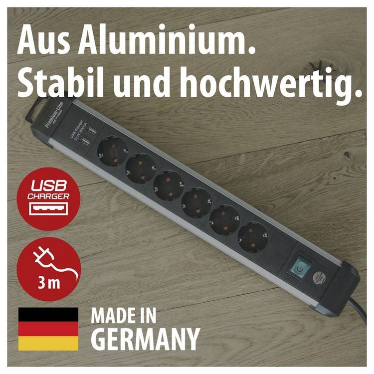 Produktbild: Brennenstuhl 1391030610 Steckdosenleiste mit Schalter Silber, Schwarz Schutzkontakt 1St.