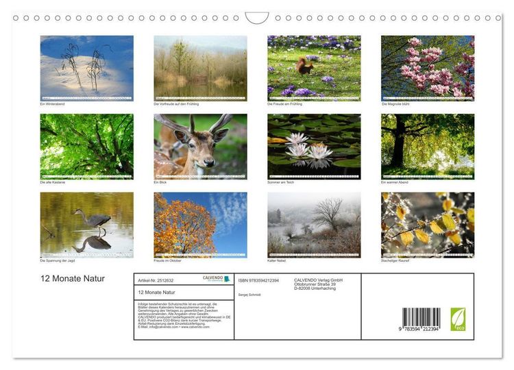 Produktbild: 12 Monate Natur (Wandkalender 2027 DIN A3 quer), CALVENDO Monatskalender