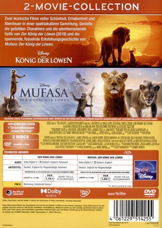 Produktbild: Der K&ouml;nig der L&ouml;wen+Mufasa (Live-Action) [2 DVDs]