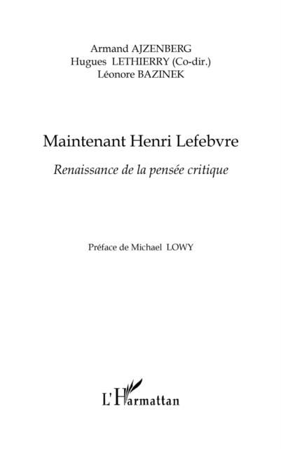 Produktbild: Maintenant henri lefebvre - renaissance de la pensee critiqu