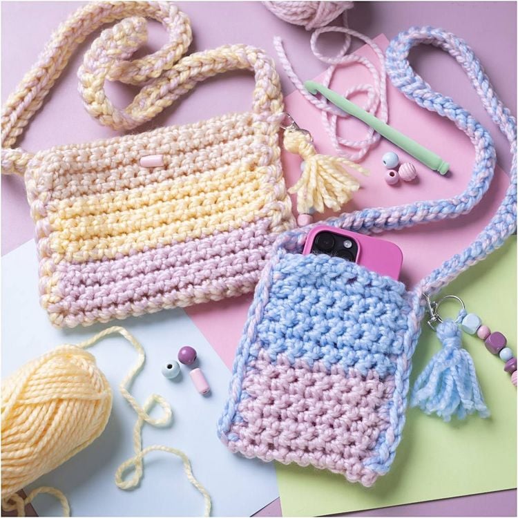 Produktbild: Creativ Company DIY Sets Stricken & H&auml;keln Starter Kreativ Set H&auml;keln, Sortierte Farben, Taschen, Kreativ Box