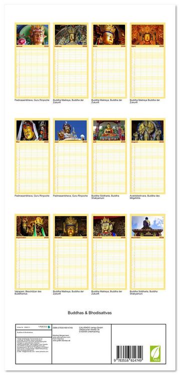 Produktbild: Familienplaner 2026 - Buddhas & Bhodisattvas mit 5 Spalten (Wandkalender, 21 x 45 cm) CALVENDO