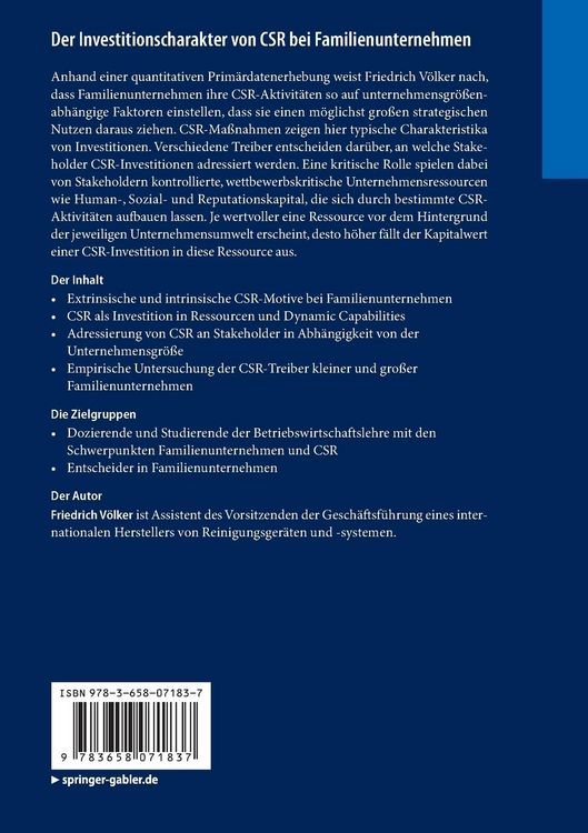 Produktbild: Der Investitionscharakter von CSR bei Familienunternehmen