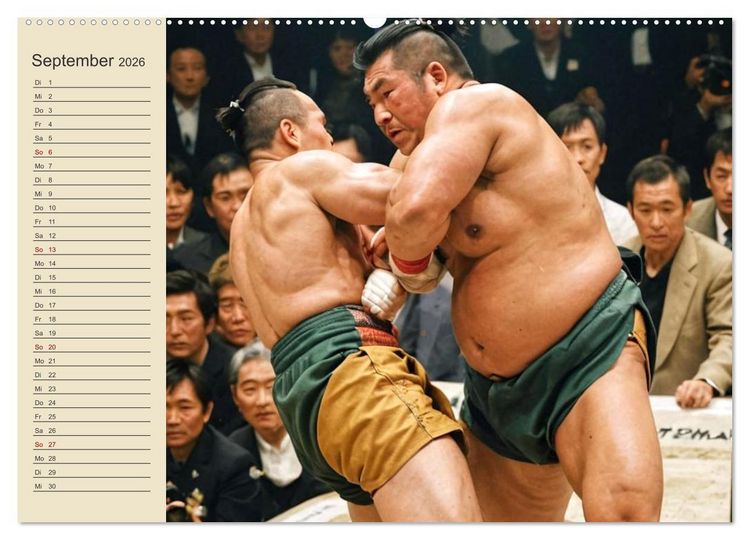 Produktbild: KI Sumo-K&auml;mpfer Im Ring der Giganten (hochwertiger Premium Wandkalender 2026 DIN A2 quer), Kunstdruck in Hochglanz