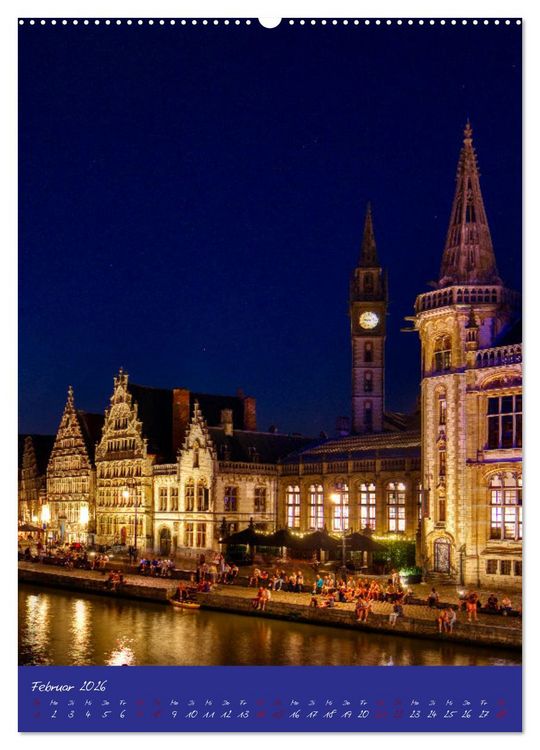 Produktbild: D&auml;mmerung in Gent und Br&uuml;gge (hochwertiger Premium Wandkalender 2026 DIN A2 hoch), Kunstdruck in Hochglanz