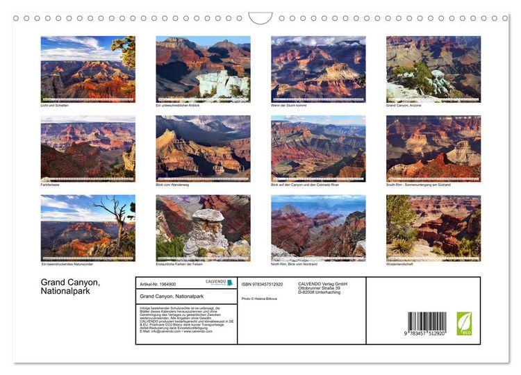 Produktbild: Grand Canyon, Nationalpark (Wandkalender 2026 DIN A3 quer), CALVENDO Monatskalender