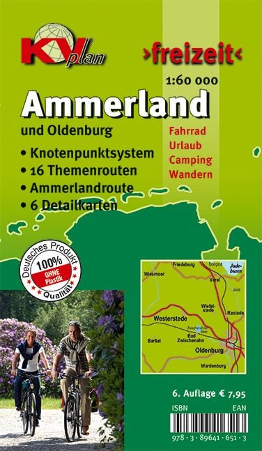 Produktbild: Ammerland Landkreis & Oldenburg, KVplan, Radkarte/Knotenpunktkarte//Routenkarte zur Ammerlandroute/Wanderkarte, 1:60.000