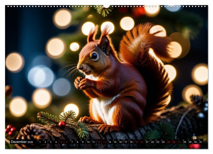 Produktbild: Rote Eichh&ouml;rnchen - zauberhaft anders mit KI (hochwertiger Premium Wandkalender 2026 DIN A2 quer), Kunstdruck in Hochglanz