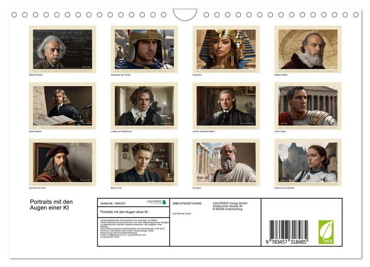 Produktbild: Portraits mit den Augen einer KI (Wandkalender 2026 DIN A4 quer), CALVENDO Monatskalender