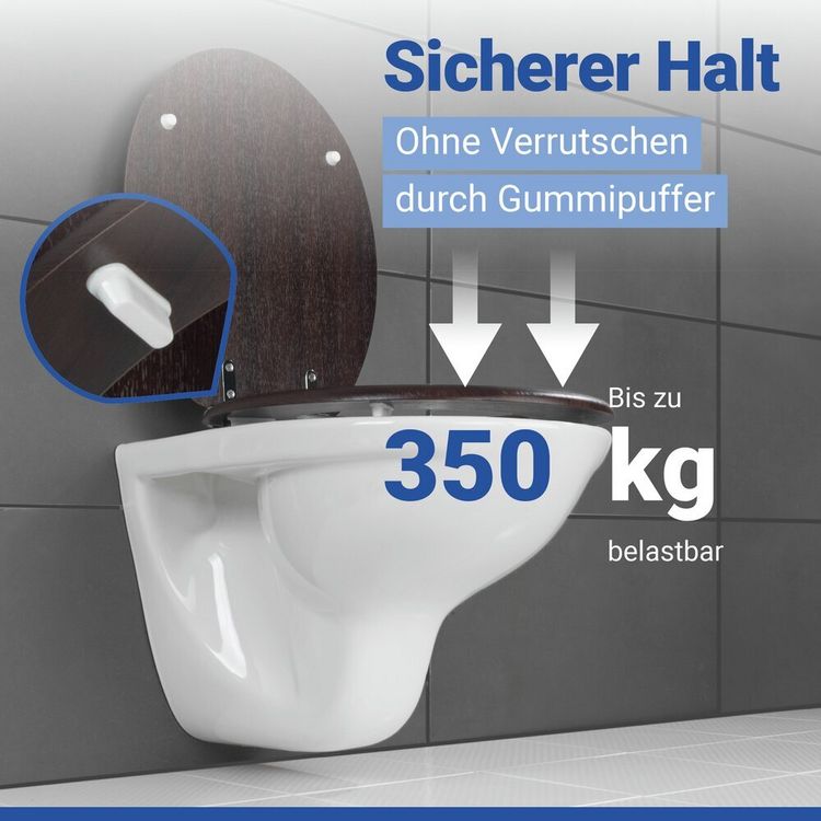 Produktbild: WC Sitz Mod. Wenge Dunkelbraun, stabiler Toilettensitz mit Absenkautomatik