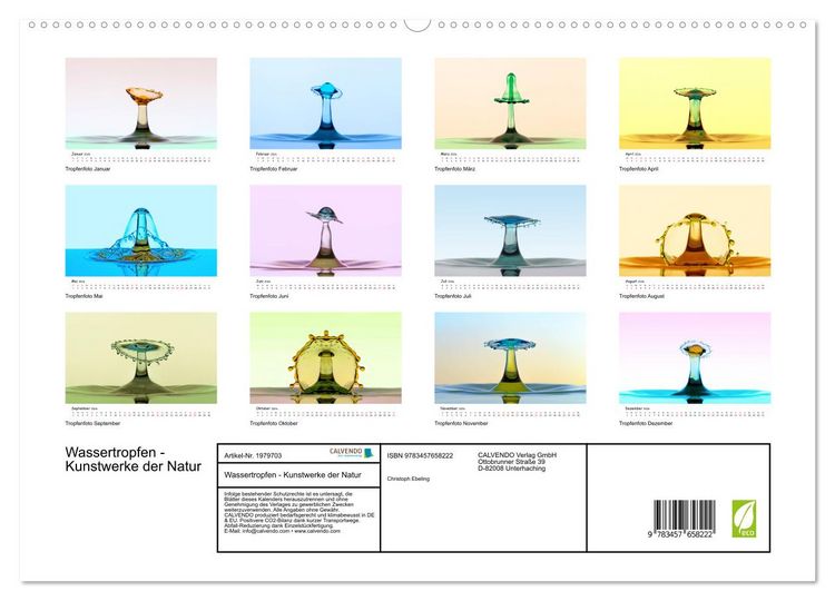 Produktbild: Wassertropfen - Kunstwerke der Natur (hochwertiger Premium Wandkalender 2026 DIN A2 quer), Kunstdruck in Hochglanz