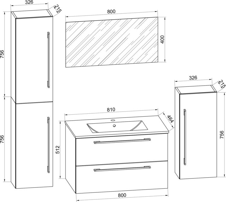 Produktbild: 5-tlg. Waschplatz Waschtisch Badinos Schublade SP