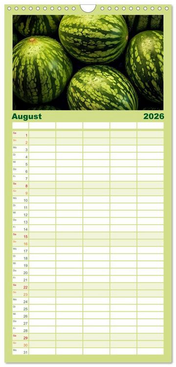 Produktbild: Familienplaner 2026 - GR&Uuml;N - Gem&uuml;se und Obst - Knackig und Frisch mit 5 Spalten (Wandkalender, 21 x 45 cm) CALVENDO