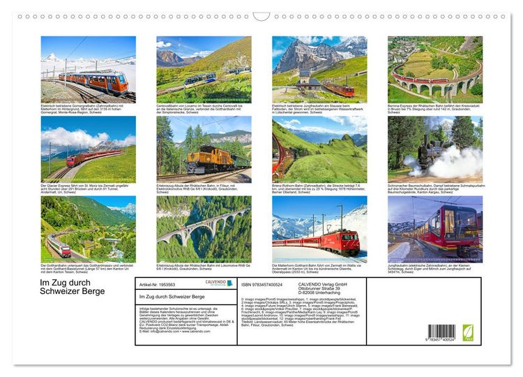 Produktbild: Im Zug durch Schweizer Berge (Wandkalender 2026 DIN A2 quer), CALVENDO Monatskalender