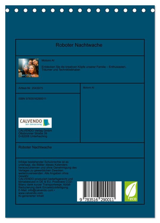 Produktbild: Roboter Nachtwache (Tischkalender 2026 DIN A5 hoch), CALVENDO Monatskalender