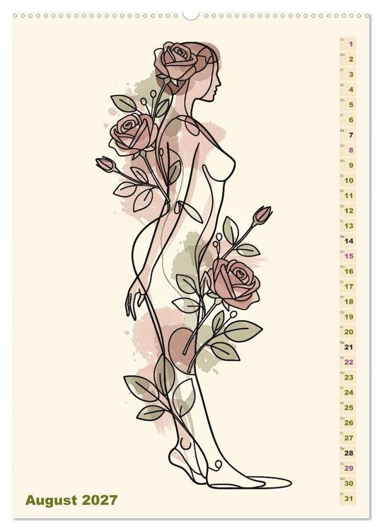 Produktbild: Bl&uuml;tenhauch und Silhouette - Line Art trifft Aquarell (Wandkalender 2027 DIN A2 hoch), CALVENDO Monatskalender