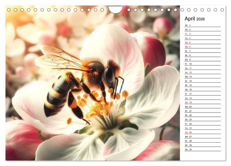 Produktbild: Biene auf Bl&uuml;te - Faszinierende Details durch k&uuml;nstliche Intelligenz (Wandkalender 2026 DIN A4 quer), CALVENDO Monatskalender