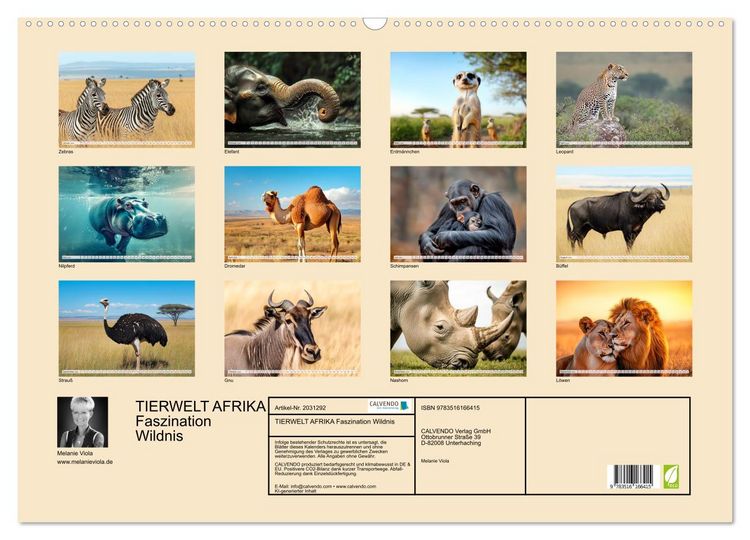 Produktbild: TIERWELT AFRIKA Faszination Wildnis (Wandkalender 2026 DIN A2 quer), CALVENDO Monatskalender