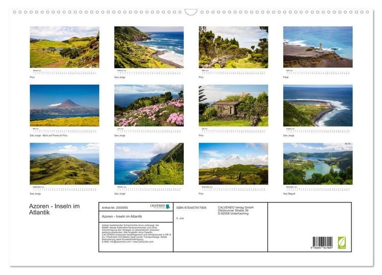 Produktbild: Azoren - Inseln im Atlantik (Wandkalender 2026 DIN A2 quer), CALVENDO Monatskalender