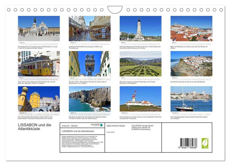 Produktbild: LISSABON und die Atlantikk&uuml;ste (Wandkalender 2026 DIN A4 quer), CALVENDO Monatskalender