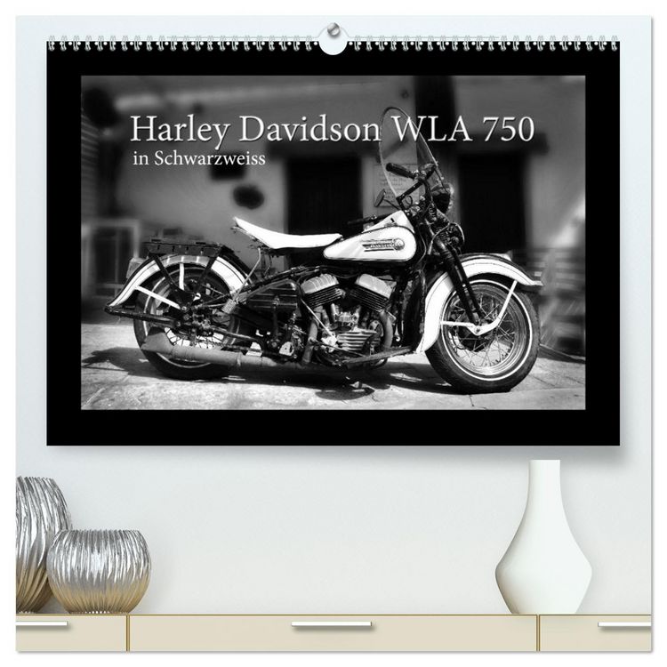 Produktbild: Harley Davidson WLA 750 in Schwarzweiss (hochwertiger Premium Wandkalender 2026 DIN A2 quer), Kunstdruck in Hochglanz
