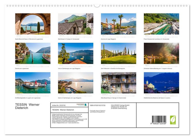 Produktbild: TESSIN Werner Dieterich (hochwertiger Premium Wandkalender 2026 DIN A2 quer), Kunstdruck in Hochglanz