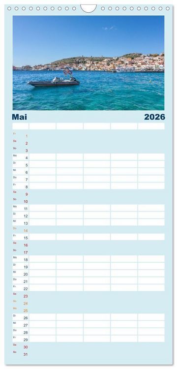 Produktbild: Familienplaner 2026 - Insel Chalki mit 5 Spalten (Wandkalender, 21 x 45 cm) CALVENDO