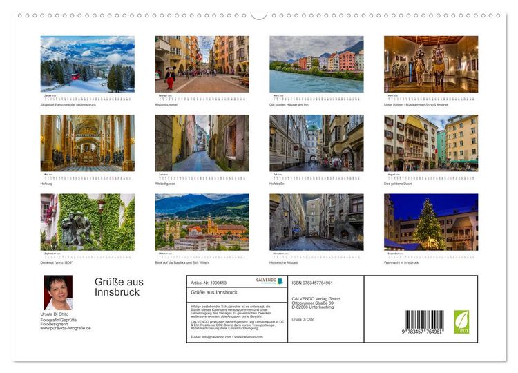 Produktbild: Gr&uuml;&szlig;e aus Innsbruck (hochwertiger Premium Wandkalender 2026 DIN A2 quer), Kunstdruck in Hochglanz