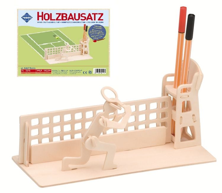Produktbild: PEBARO 840/2 - Holzbausatz Stiftehalter Tennis, 18-teilig, Holzkonstruktion zum Zusammenstecken