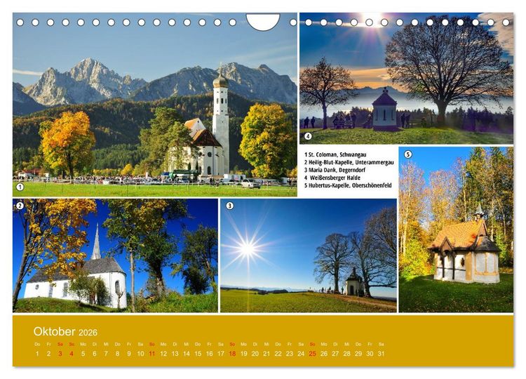 Produktbild: Kirchen und Kapellen als Ausflugsziele (Wandkalender 2026 DIN A4 quer), CALVENDO Monatskalender