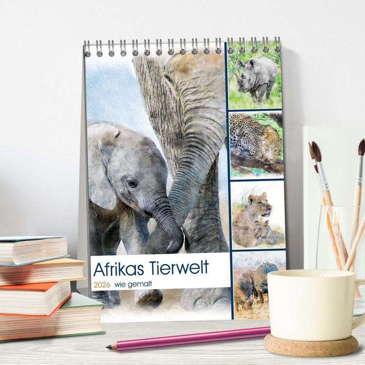 Produktbild: Afrikas Tierwelt - wie gemalt (Tischkalender 2026 DIN A5 hoch), CALVENDO Monatskalender