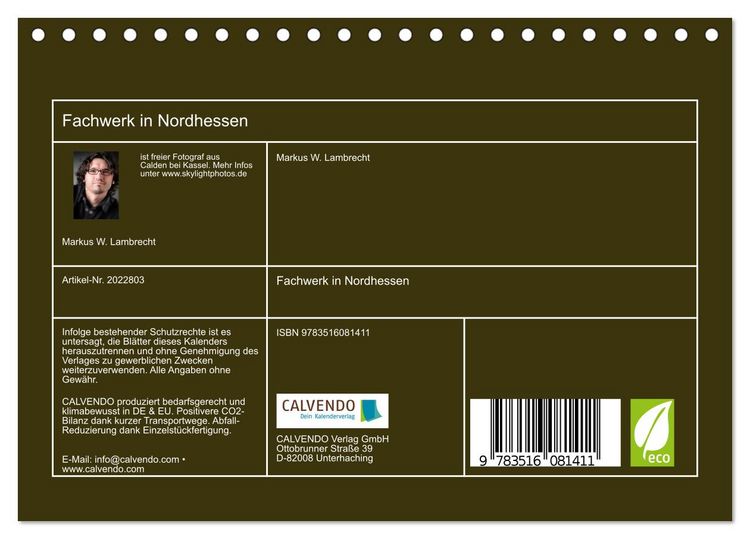 Produktbild: Fachwerk in Nordhessen (Tischkalender 2026 DIN A5 quer), CALVENDO Monatskalender
