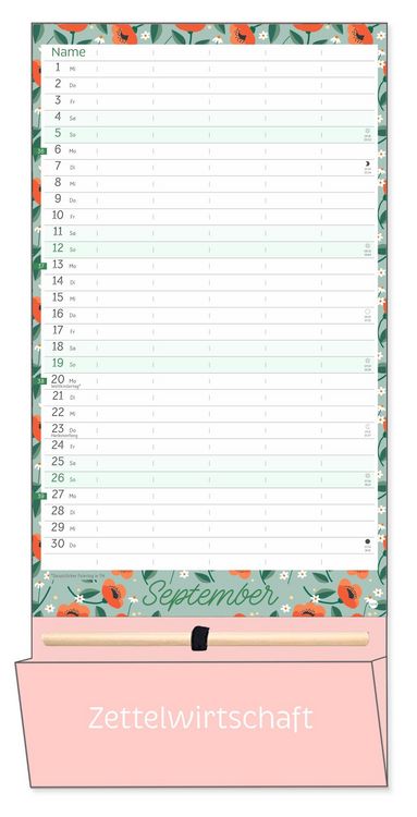 Produktbild: Deko-Familienplaner mit Tasche Flower Time 2027