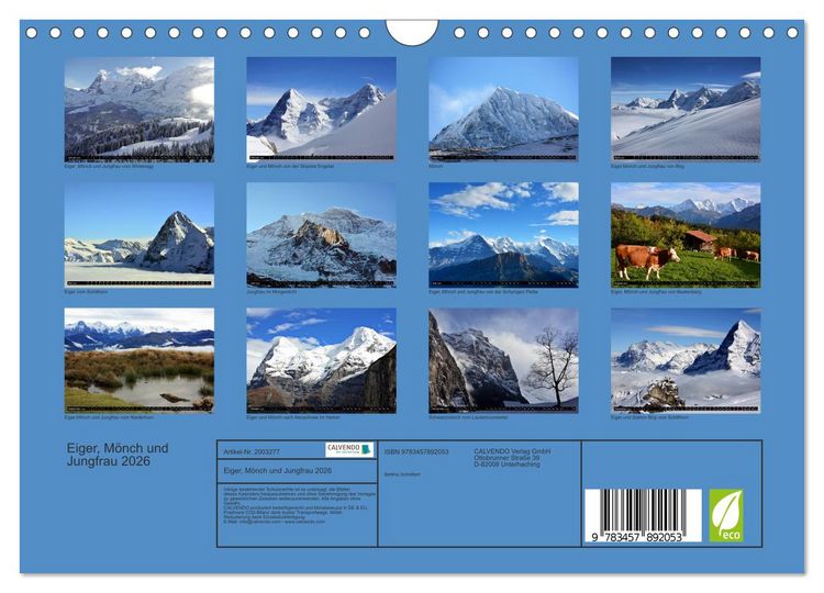 Produktbild: Eiger, M&ouml;nch und Jungfrau 2026 (Wandkalender 2026 DIN A4 quer), CALVENDO Monatskalender