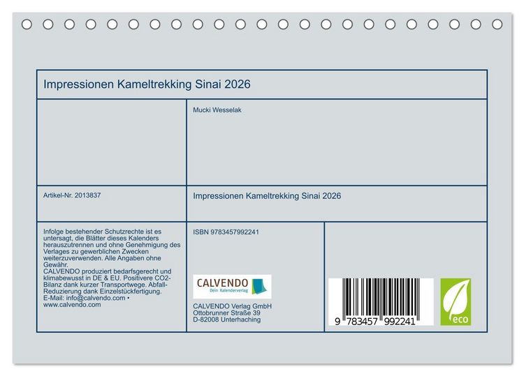 Produktbild: Impressionen Kameltrekking Sinai 2026 (Tischkalender 2026 DIN A5 quer), CALVENDO Monatskalender