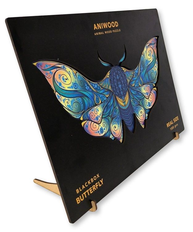 Produktbild: Aniwood J2320M - Animal Wood Puzzle, Blackbox Butterfly M, Schmetterling, Holz-Puzzle, 150 Teile