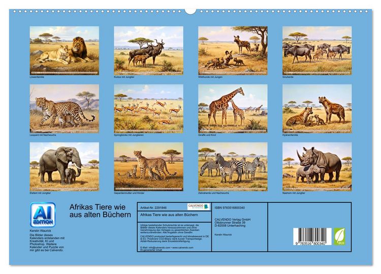 Produktbild: Afrikas Tiere wie aus alten B&uuml;chern (hochwertiger Premium Wandkalender 2027 DIN A2 quer), Kunstdruck in Hochglanz