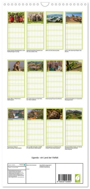 Produktbild: Familienplaner 2026 - Uganda - ein Land der Vielfalt mit 5 Spalten (Wandkalender, 21 x 45 cm) CALVENDO