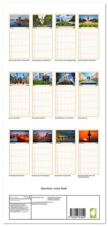 Produktbild: Familienplaner 2026 - Mannheim, meine Stadt mit 5 Spalten (Wandkalender, 21 x 45 cm) CALVENDO