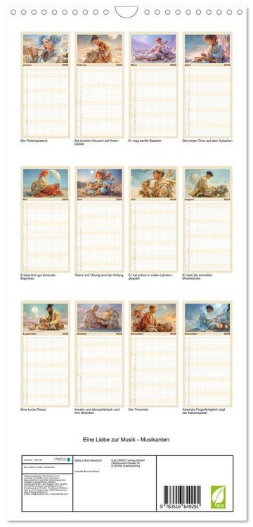 Produktbild: Familienplaner 2026 - Eine Liebe zur Musik - Musikanten mit 5 Spalten (Wandkalender, 21 x 45 cm) CALVENDO