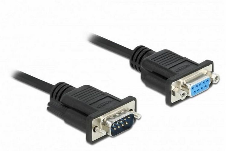 Produktbild: Delock Seriell Anschlusskabel [1x D-SUB-Buchse 9pol. - 1x D-SUB-Stecker 9pol.] 2m Schwarz