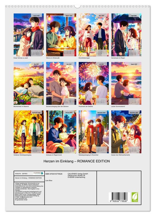 Produktbild: Herzen im Einklang &ndash; ROMANCE EDITION (hochwertiger Premium Wandkalender 2027 DIN A2 hoch), Kunstdruck in Hochglanz
